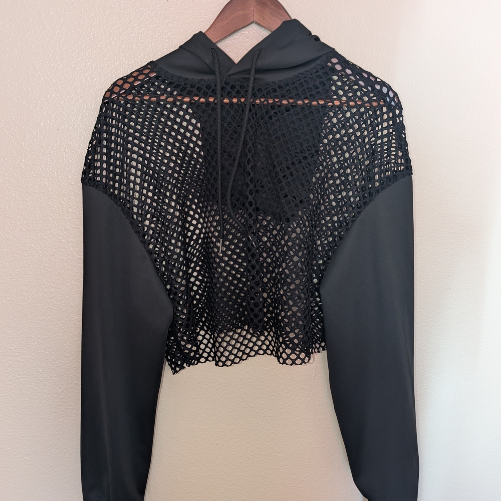 Black Mesh Cropped Hoodie - Picture 2 of 2